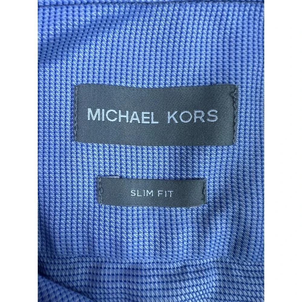 Michael Kors Shirt Mens Large Blue Slim Fit Long Sleeve Dress Button Front - Picture 4 of 10